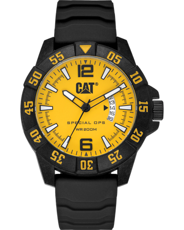 CAT Special Ops Yellow Dial Calendar Black & White Leather Men’s Watch | K4.121.21.731